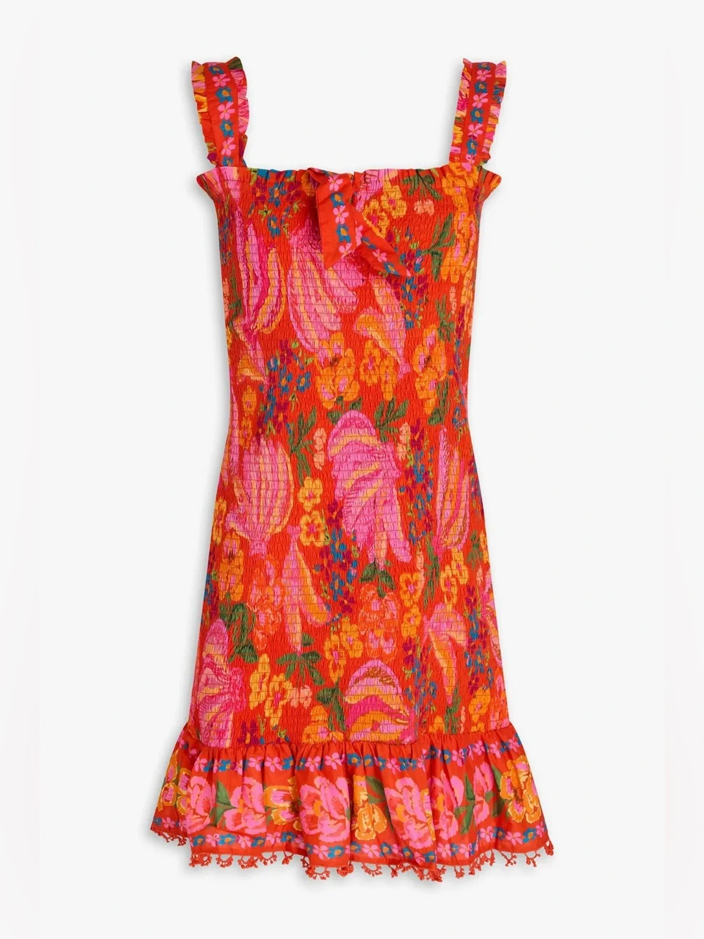 FARM Rio Red Spring Bananas Smocked Mini Dress, Size XS - Picture 3 of 11